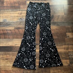 Black Celestial Print Flare Pants (S)